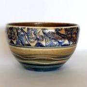 Bol ocre paons bleus