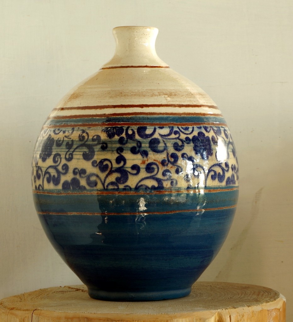 Bouteille / vase bleu blanc