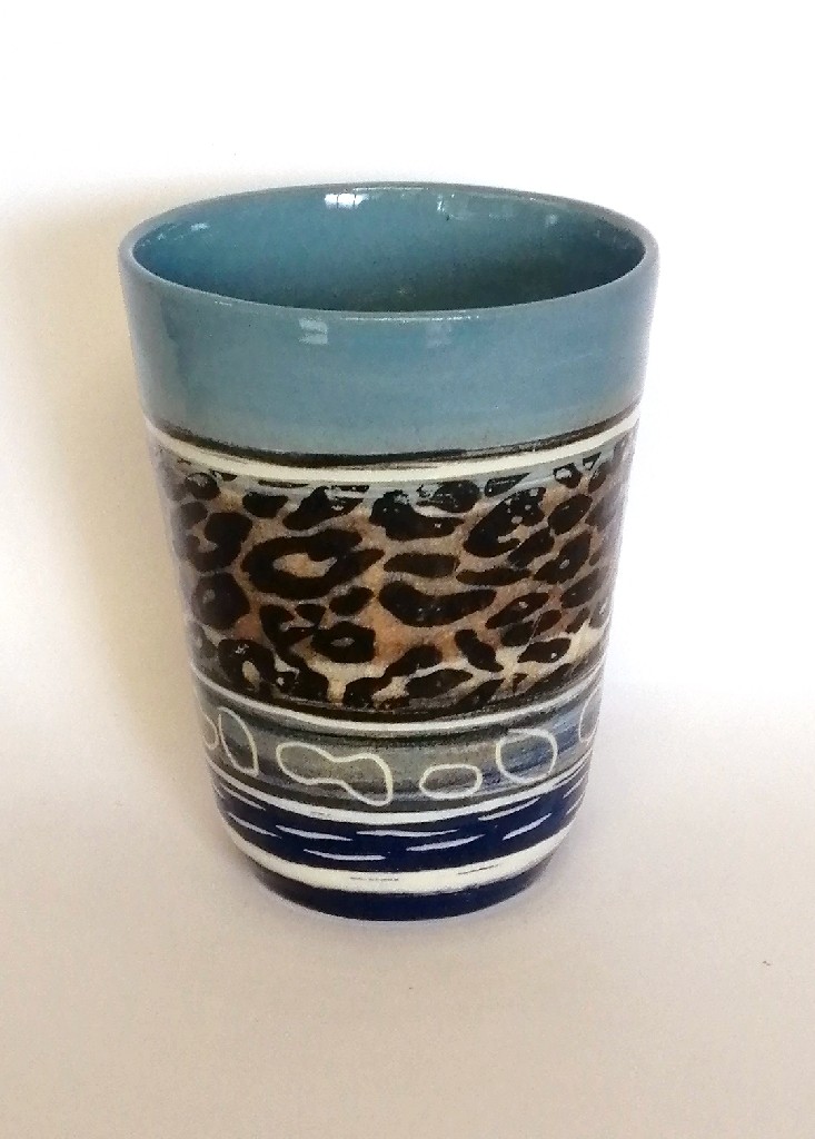 Grand mug bleu ocre panthere 05