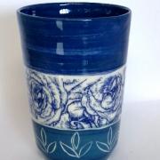 Grand mug bleu roses 10