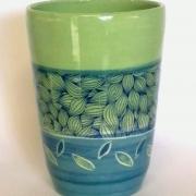Grand mug bleu vert feuilles 06