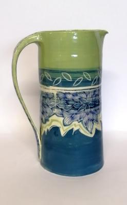 Pichet 1L bleu vert feuillage découpé